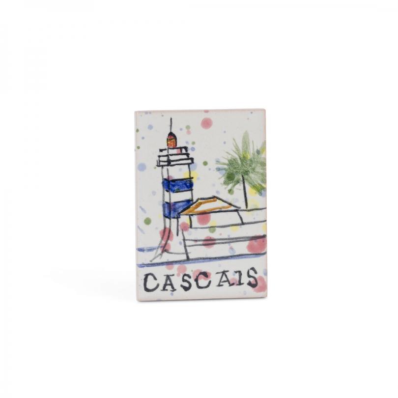 Íman artesanal de Cascais "Farol de Santa Marta" com manchas coloridas